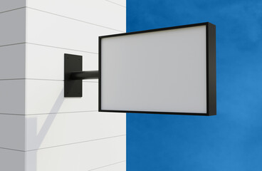 minimalist box coffee sign board logo mockup 3d rendering illustration template with blue sky background