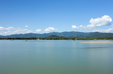 Fototapeta premium Kunming Lake in the Summer Palace and the mountains in the distance