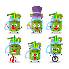 Cartoon character of kiwi smoothie with various circus shows