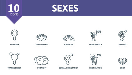 Sexes icon set. Contains editable icons lgbt theme such as intersex, rainbow, asexual and more.