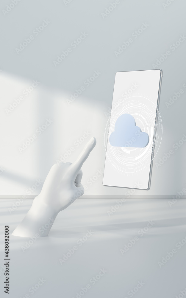 Poster mobile and cloud computing, subject of science and technology, 3d rendering.