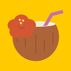 シンプルでかわいいココナッツジュースのイラスト フラットデザイン