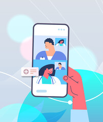 patient discussing with doctors on smartphone screens during video call online consultation medicine healthcare