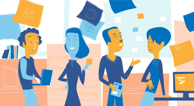 Giovani persone felici che lavorano in ufficio