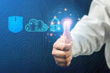 concept of technology protection system development, business strategy Modern technology identity verification system to protect corporate data in the processing of online marketing investment plans.
