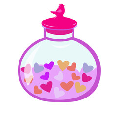 
jar with a lid with hearts. bottle with hearts. romantic illustration for valentine's day on a white background. stock vector image.