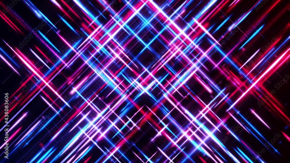 Poster beautiful glowing streams of lines on black background. animation. colorful lines magically move in 