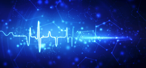 Ecg background, Heart rate graph. Ekg heart beat line monitor. Health care and Medical technology concept background. Digital signal wave