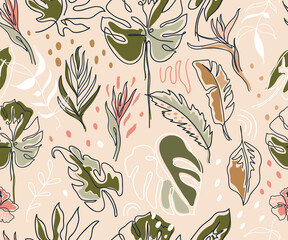 Bohomian seamless pattern with monstera leaves. © nafanya241