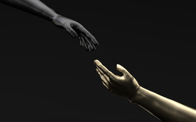 Hand sculpture with black background, 3d rendering.