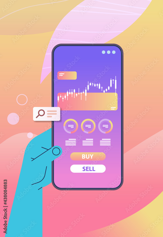 Poster businessperson analyzing statistical information charts and graphs on smartphone screen data analysi