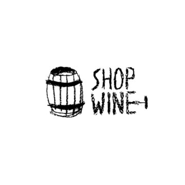 Winery logo template. Vector crayon illustration. Wine-shop icon. Chalkboard texture. Wine list of restaurant. Drawn icon wine barrel for emblem vineyard, biodynamic wines, grape festival, bar sign.