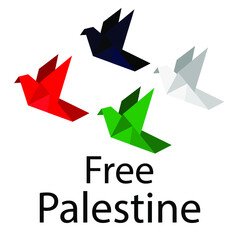 Free Palestine. Save Palestine concept vector illustration. Stop war. Pigeon of freedom flag of Palestine