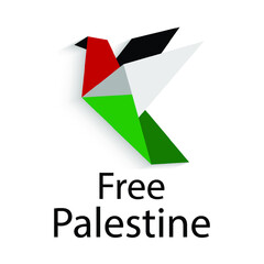 Free Palestine. Save Palestine concept vector illustration. Stop war. Pigeon of freedom flag of Palestine
