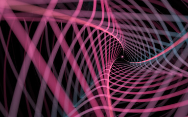Magenta twist cubes with black background, 3d rendering.