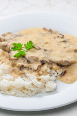 creamy mushroom sauce with beef meat