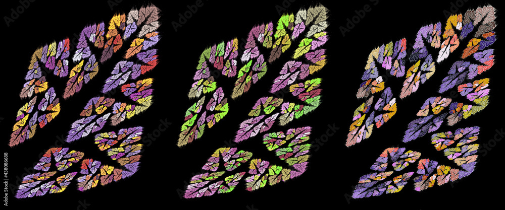 Aufkleber abstract colorful trees at an angle on a black background. seamless pattern. abstract fractal backgr