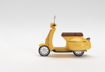 3D Render Classic Motor Scooter Side View on a White Background.