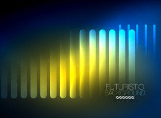Bright neon color techno abstract background, shiny glowing neon lines in the dark background