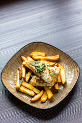 fried zander with homemade potato chips