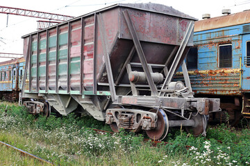 Fototapeta na wymiar Transport - old Freight car and passenger railroad cars train