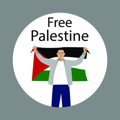 Free Palestine. Save Palestine concept vector illustration. Stop war. man with a flag of Palestine in his hands flag