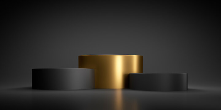 Abstract geometric black and golden winner podium - 3d illustration