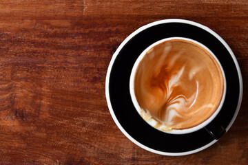 Top view coffee after drink, Coffee stain in black cup with copy space.