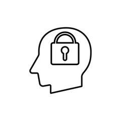 Human head with padlock sign silhouette vector illustration