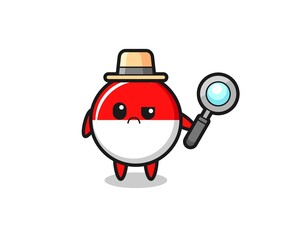 the mascot of cute indonesia flag badge as a detective