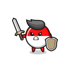 cute indonesia flag badge soldier fighting with sword and shield