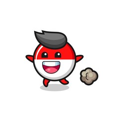 the happy indonesia flag badge cartoon with running pose