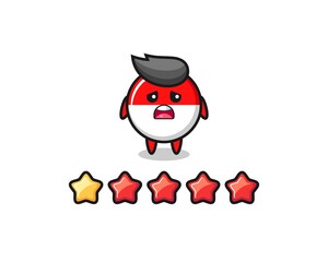 the illustration of customer bad rating, indonesia flag badge cute character with 1 star