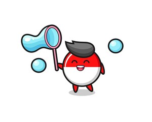 happy indonesia flag badge cartoon playing soap bubble
