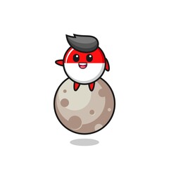 illustration of indonesia flag badge cartoon sitting on the moon