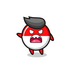 cute indonesia flag badge cartoon in a very angry pose