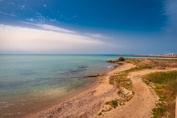 Fototapeta na wymiar Panorama of Mediterranean Sea at Licata, Agrigento, Sicily, Italy, Europe