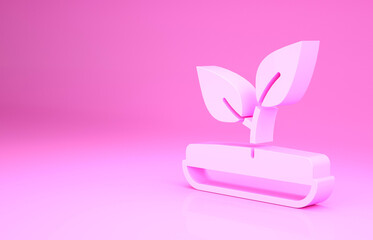 Pink Sprout icon isolated on pink background. Seed and seedling. Leaves sign. Leaf nature. Minimalism concept. 3d illustration 3D render