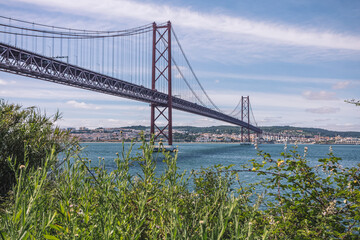 wide panorama of the great san francisco bridge. river under the bridge and beautiful landscape