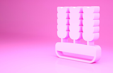 Pink Cereals set with rice, wheat, corn, oats, rye, barley icon isolated on pink background. Ears of wheat bread symbols. Minimalism concept. 3d illustration 3D render