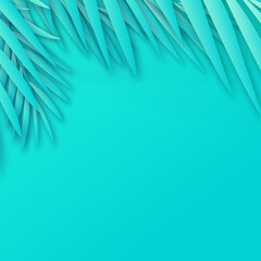 Tropical paper palm leaves frame with soft shadow. Vector