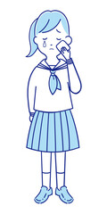 涙を流して泣いているセーラー服の女子中高生