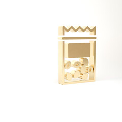 Gold Pack full of seeds of a specific plant icon isolated on white background. 3d illustration 3D render