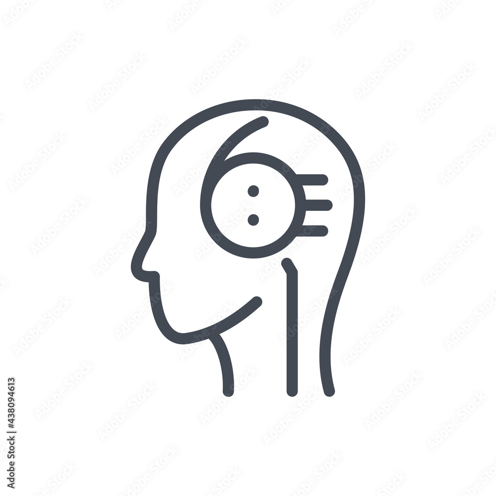Poster artificial intelligence robot head line icon. head of bot vector outline sign.