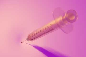 3D rendering Covid-19 vaccine bottle and syringe, Vaccination Campaign for Herd immunity protection from pandemic concept design on light purple gradient background with copy space