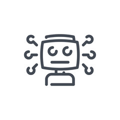 Robot head with connection line icon. Bot with artificial intelligence vector outline sign.