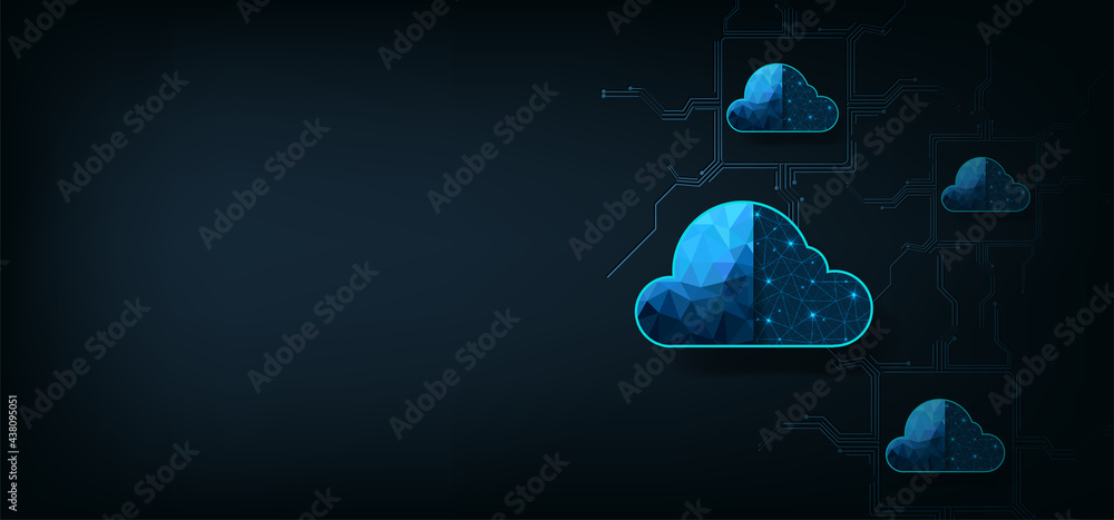 Poster  Cloud computing concept.Cloud storage with data protected exchange  Cloud computing, big data center, on dark blue background.Cloud Technology illustration concept.