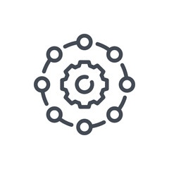 Obraz premium Combined settings and options line icon. Circle of connections with gear vector outline sign.