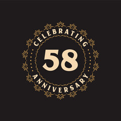 58 anniversary celebration, Greetings card for 58 years anniversary