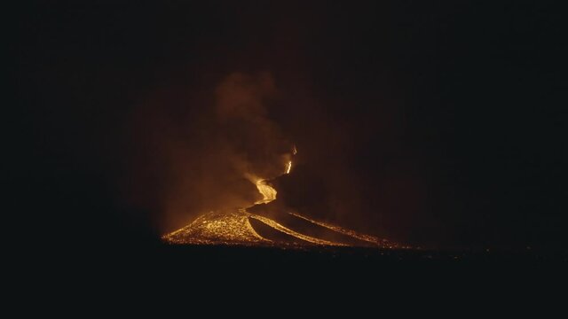 Beautiful Scenery Of The Hot Magma Flowing Down The Pacaya Volcano. wide shot